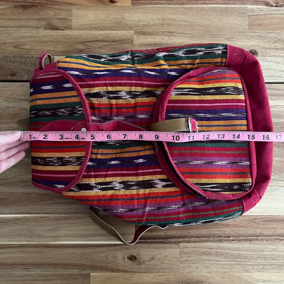 Handmade Guatemala Backpack Woven / Leather / Suede Pink Multicolor - Picture 9 of 9